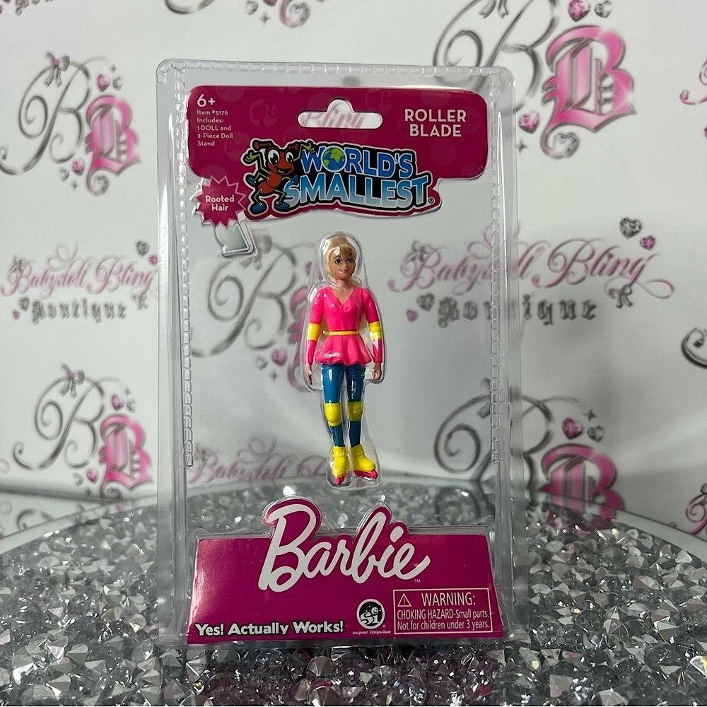 Barbie Miniature Roller Blade Figure with Pink and Yellow Outfit worlds smallest